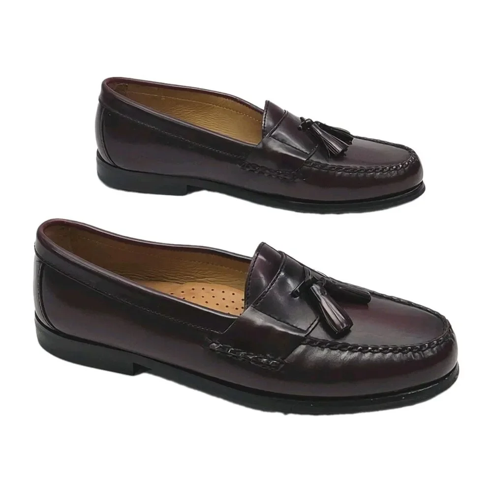 Johnston & Murphy Shoe Penny Loafers Men Sz 9.5 M Burgundy Sheepskin Tassled